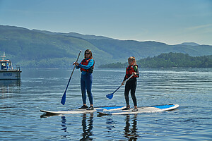 Two People Paddleboarding on Loch Lomond